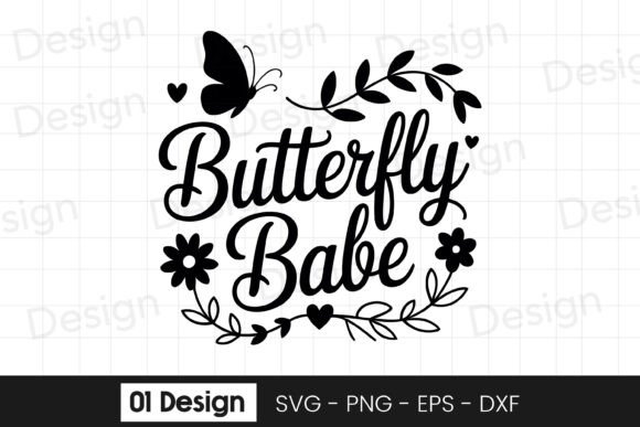 Butterfly Babe Typography SVG PNG: Graphics for Crafts & Creative Brands