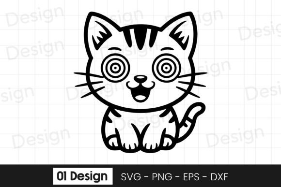 Cute Kitten Cartoon Line Art SVG PNG