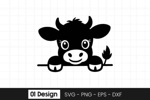 Cute Peeking Cow with Flower Clipart SVG Graphics