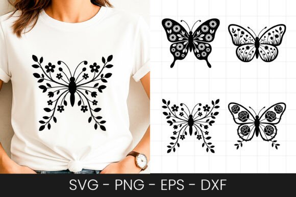 Floral Butterfly Artistic Design SVG PNG: Graphics for Crafts & Content